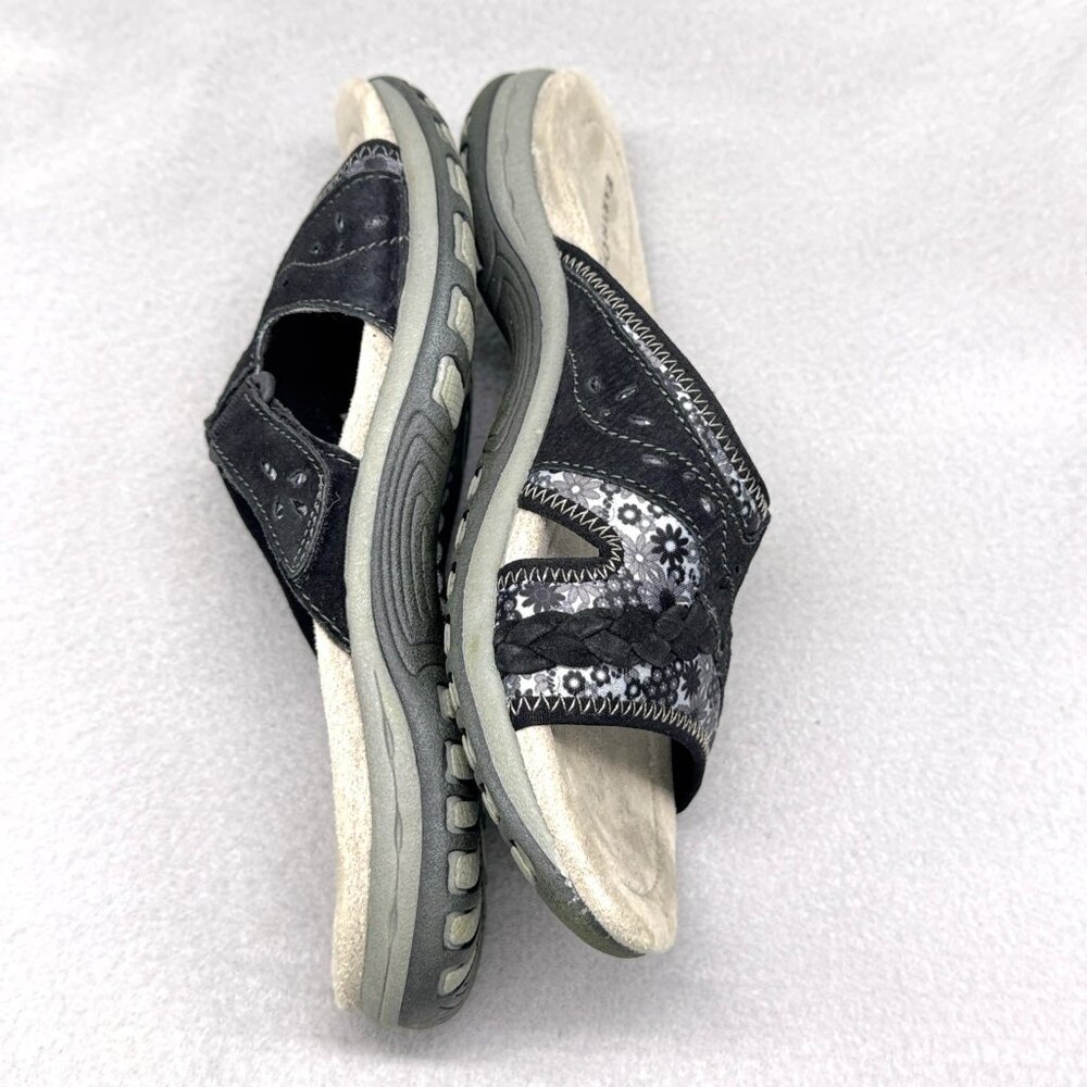 Womens Earth Origins Sandals Black Suede Floral Slides Adjustable Sander Sz 8.5 - Picture 9 of 10